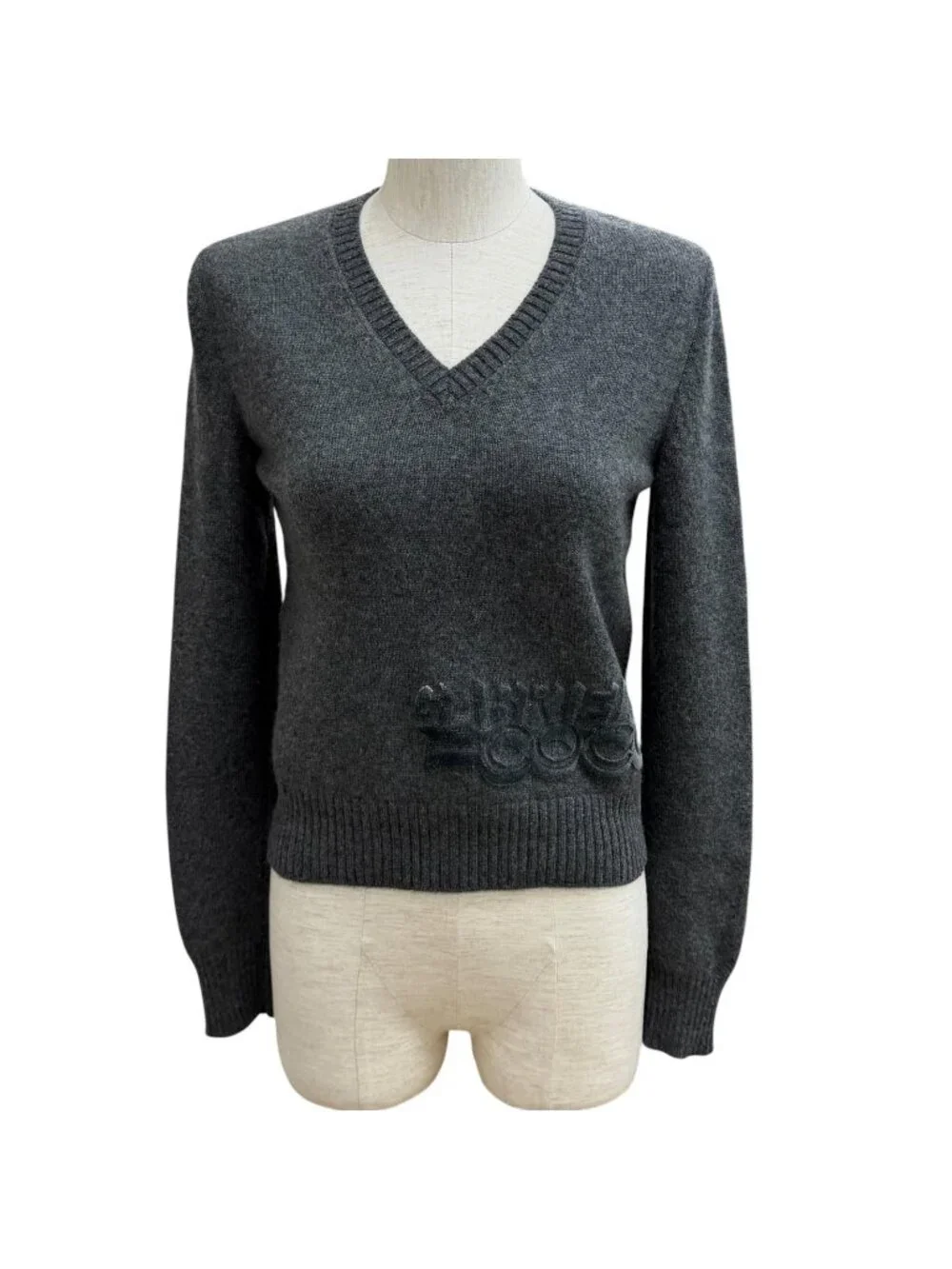 Chanel Cashmere with CC Logo Plate Gabrielle Coco Neck Long Sleeve Knit Gray 34